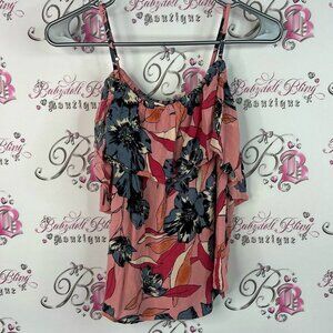 Billabong tank top flowy crinkle material Pink and Black Floral Camisole
